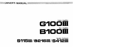 yamaha G100III Guitar Amplifier B100III Bass Amplifier S115III/215III/413III Speaker Enclosure OWNER'S MANUAL - cover page