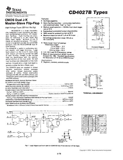 Texas Instruments CD4027B Types Datasheet - cover page