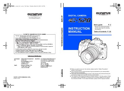 Olympus E-520 Digital Camera Instruction Manual - cover page