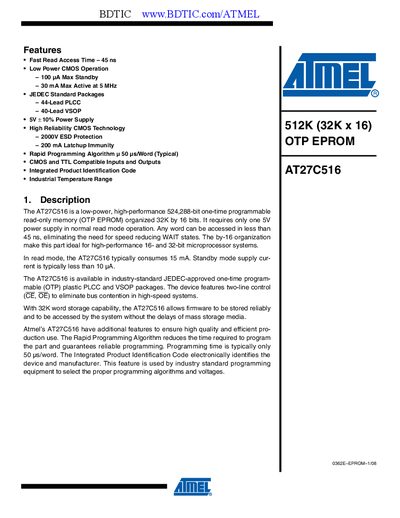 Atmel AT27C516 Datasheet - cover page
