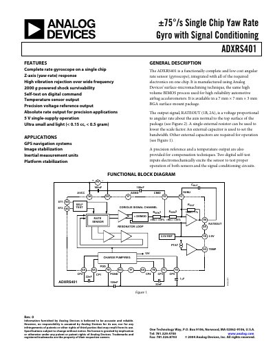 Analog Devices ADXRS401 Single Chip Yaw Rate Gyro Handbook - cover page
