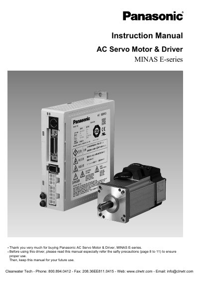 Panasonic MINAS E-series AC Servo Motor & Driver Instruction Manual - cover page