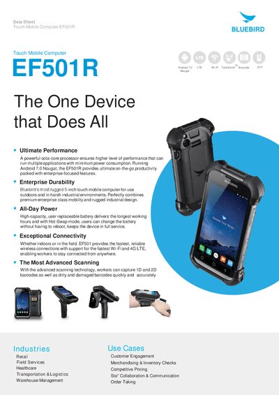 Bluebird EF501R Touch Mobile Computer Data Sheet - cover page