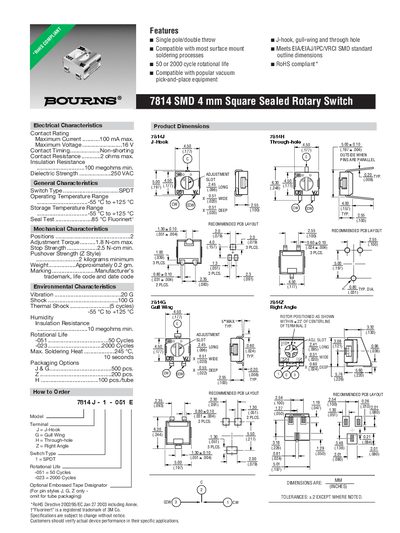 Bourns 7814 Square Sealed Rotary Switch Manual - cover page