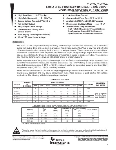 TEXAS INSTRUMENTS TLV277x/TLV277xA Manual - cover page
