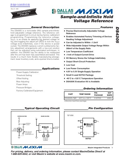 Maxim DS4305 Sample-and-Infinite Hold Voltage Reference Datasheet - cover page