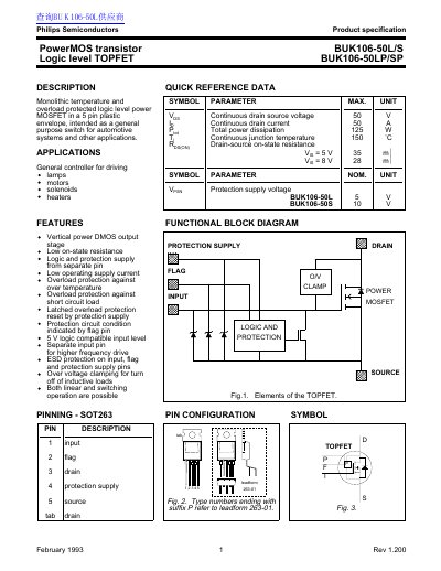 Philips BUK106-50L/S PowerMOS Transistor Datasheet - cover page