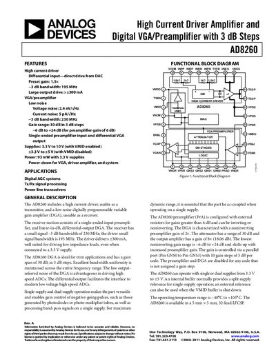 Analog Devices AD8260 Datasheet - cover page