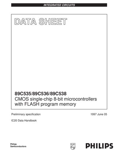 PHILIPS 89C535/89C536/89C538 CMOS single-chip 8-bit microcontrollers with FLASH program memory handbook - cover page