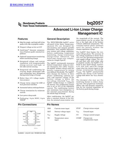 Benchmarq bq2057 Advanced Li-Ion Linear Charge Management IC Datasheet - cover page