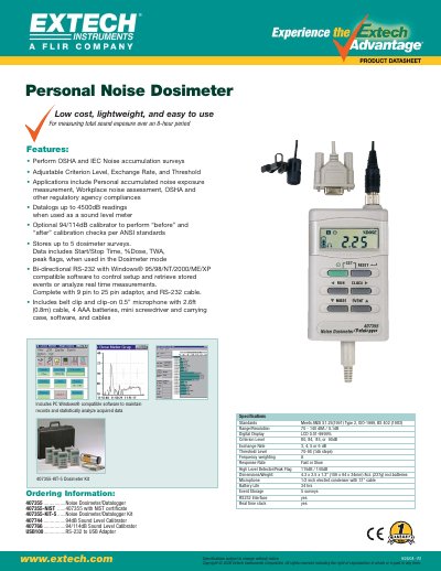 EXTECH 407355 Noise Dosimeter/Datalogger Product Datasheet - cover page