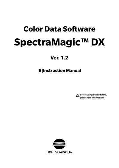 Konica Minolta SpectraMagic DX Ver. 1.2 E Instruction Manual - cover page