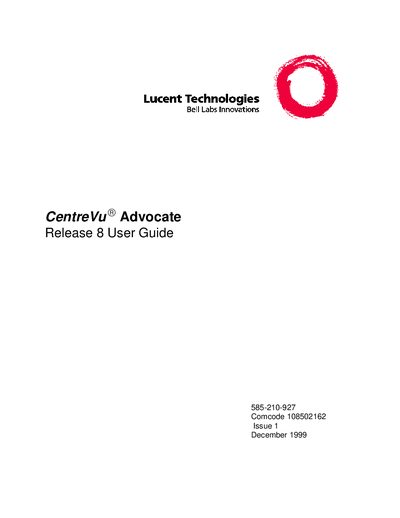 Lucent CentreVu Advocate Release 8 User Guide - cover page