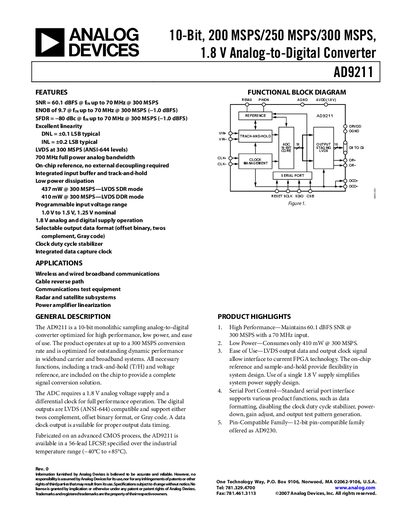 Analog Devices AD9211 Datasheet - cover page