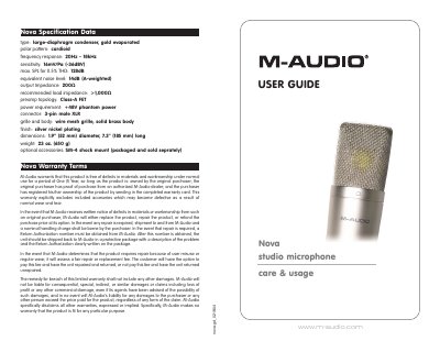 M-Audio Nova Studio Microphone User Guide - cover page