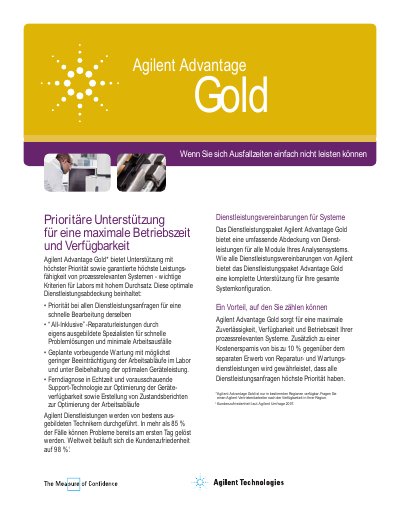 Agilent Advantage Gold Service Agreement Product Leaflet - cover page