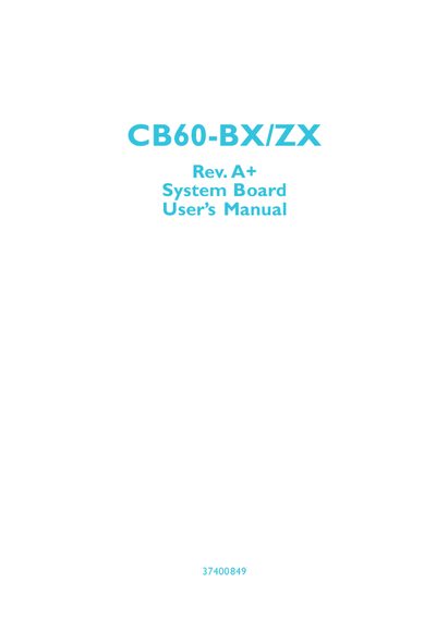 CB60 CB60-BX/ZX Rev. A+ System Board User Manual - cover page