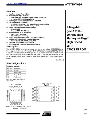 Atmel AT27BV4096 Datasheet - cover page