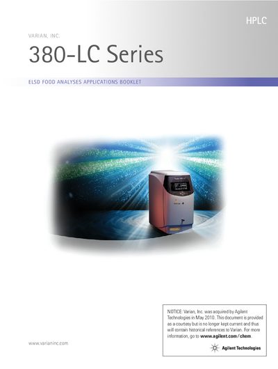 Agilent 385-LC Series ELSD Food Analyses Applications Booklet - cover page