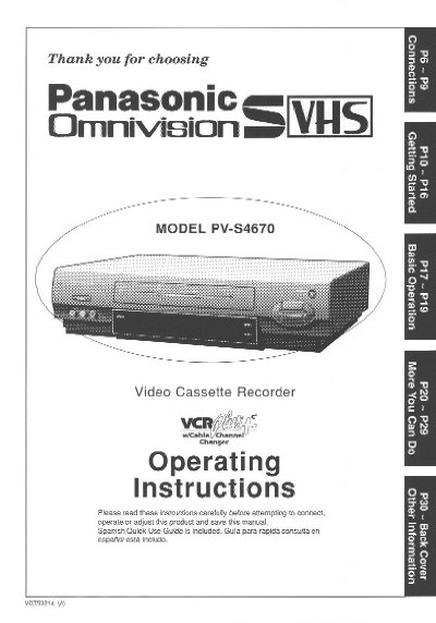 Panasonic PV-S4670 VCR Operating Instructions - cover page