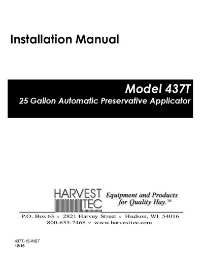 Harvest Tec 437T Automatic Preservative Applicator Installation Manual