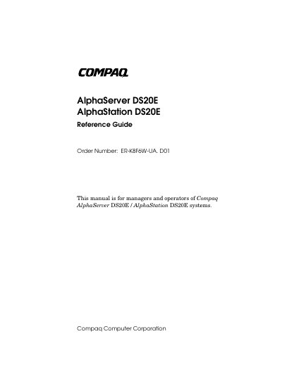 Compaq DS20E AlphaServer/AlphaStation Reference Guide