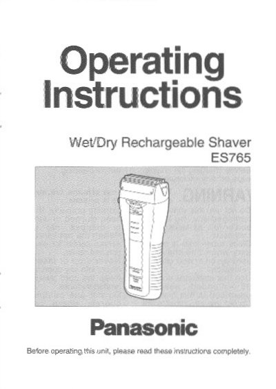 Panasonic ES765 Wet/Dry Rechargeable Shaver Operating Instructions - cover page