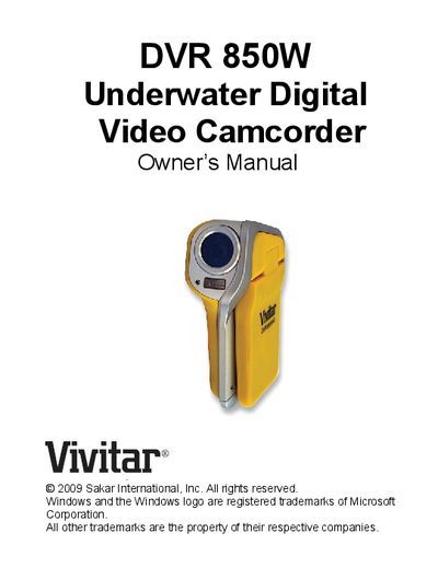 Vivitar DVR 850W Underwater Digital Video Camcorder Owner's Manual - cover page