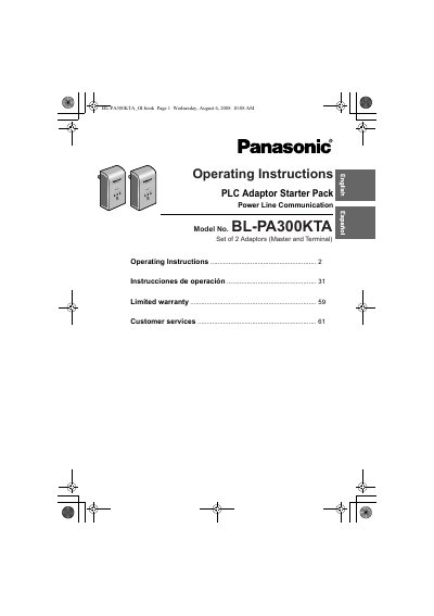 Panasonic BL-PA300KTA-MUL PLC Adaptor Starter Pack Operating Instructions - cover page