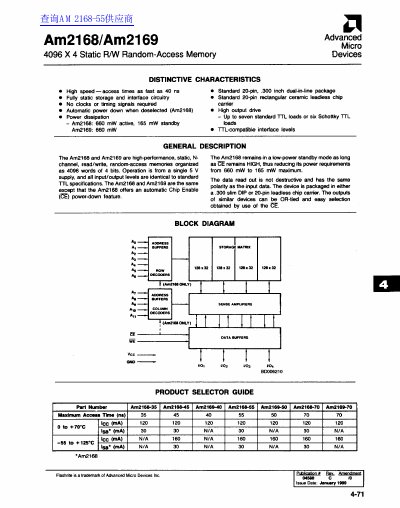 AMD Am2168/Am2169 4096 x 4 RAM Datasheet - cover page