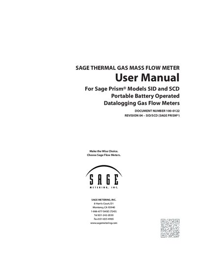 Sage SID/SCD Thermal Gas Mass Flow Meter User Manual