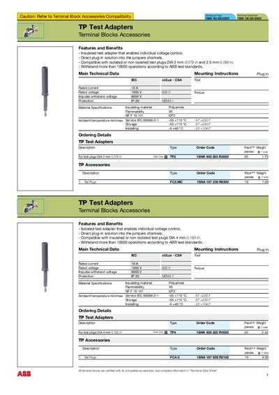 ABB TP Test Adapters Technical Datasheet - cover page