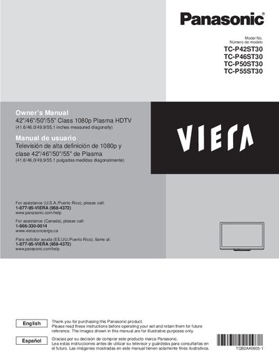 Panasonic TC-P42ST30, TC-P46ST30, TC-P50ST30, TC-P55ST30 User Manual - cover page