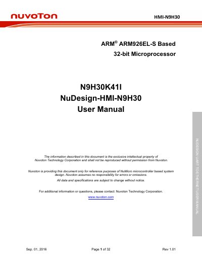 Nuvoton NuDesign HMI-N9H30 Development Board User Manual - cover page