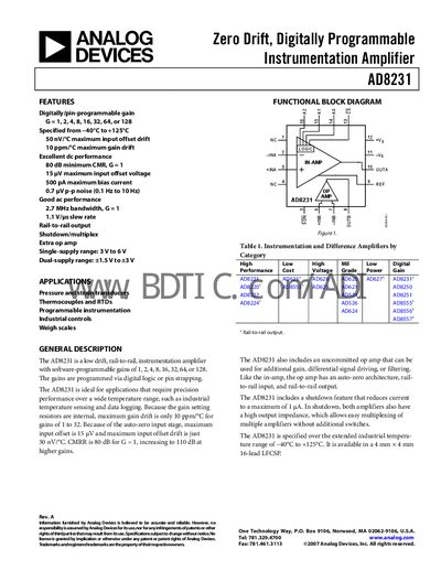 Analog Devices AD8231 Datasheet - cover page