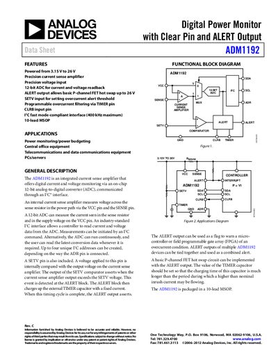 Analog Devices ADM1192 Product Handbook Rev B - cover page