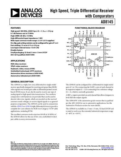 Analog Devices AD8145 Datasheet - cover page