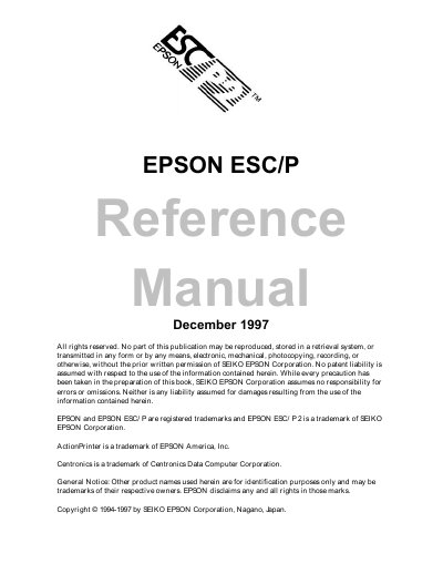 Epson ESC/P Reference Manual - cover page