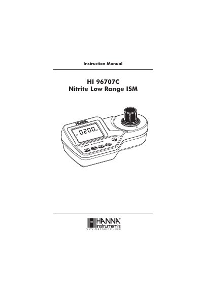 Hanna Instruments HI 96707C Nitrite Low Range ISM Instruction Manual