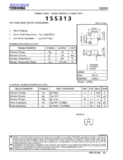 Toshiba 1SS313 Silicon Epitaxial Planar Diode Datasheet - cover page