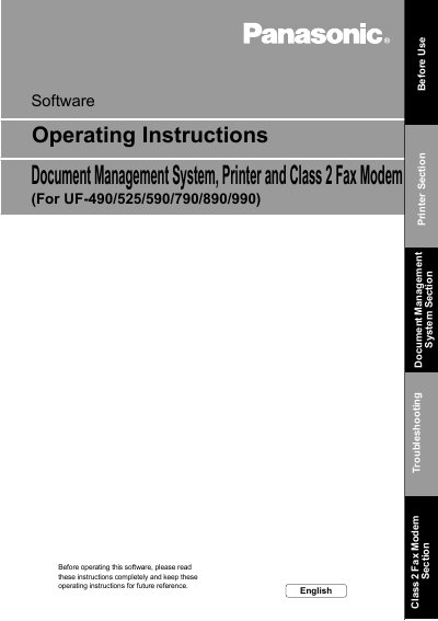 Panasonic UF-490/525/590/790/890/990 Troubleshooting Document Management Printer Operating Instructions - cover page