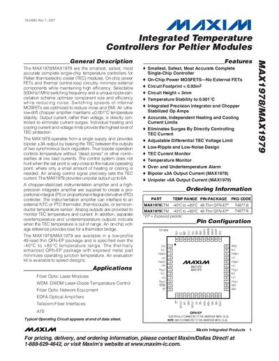 Maxim MAX1978/MAX1979 Integrated Temperature Controller Datasheet - cover page