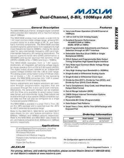 Maxim MAX19506 Dual-Channel 8‑Bit 100Msps ADC Datasheet - cover page