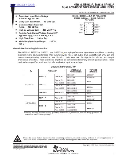 Texas Instruments NE5532/NE5532A/SA5532/SA5532A Datasheet