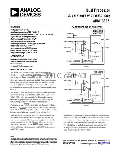 Analog Devices ADM13305 Dual Voltage Supervisor Datasheet - cover page