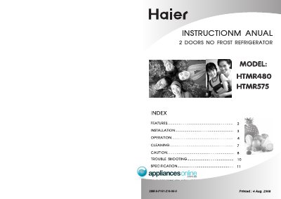 Haier HTMR480/HTMR575 Refrigerator Manual