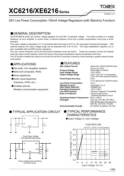Torex XC6216/XE6216 Series Low Power Voltage Regulator Datasheet - cover page