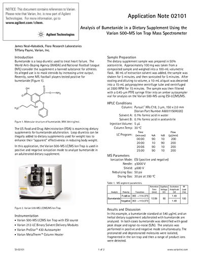 Varian 500-MS Ion Trap Mass Spectrometer Application Note 02101 - cover page