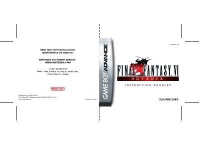 Square Enix Final Fantasy VI Advance Game Pak Instruction Booklet - cover page