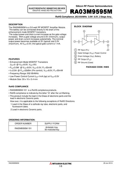 Mitsubishi Electric RA03M9595M Datasheet - cover page